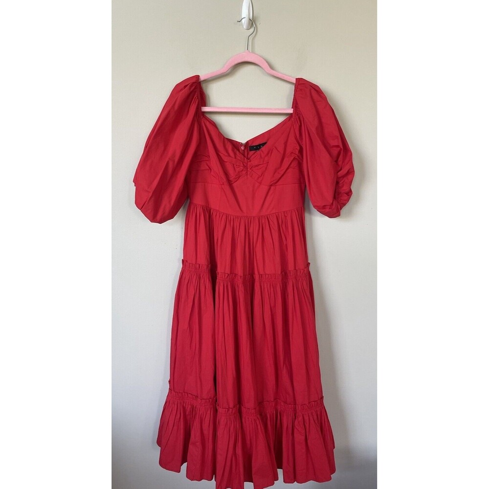 Anthropologie ATSU Dress Women 6 Red Off-The-Shoulder Preppy Poplin Sundress NWT - Picture 3 of 16